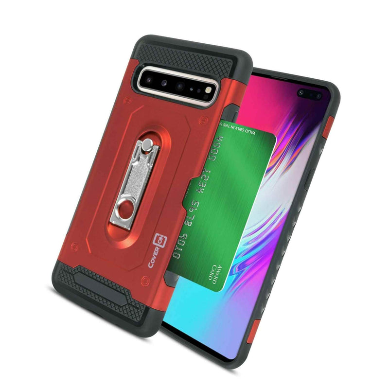 Red Kickstand Credit Card Holder Slot Phone Cover Case For Samsung Galaxy S10 5G