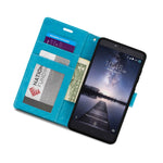Folio Flip Credit Card Holder Wallet Case For Zte Zmax Pro Teal