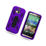 For Htc One M8 Case Hard Soft Dual Layer Purple Black Hybrid Stand Cover