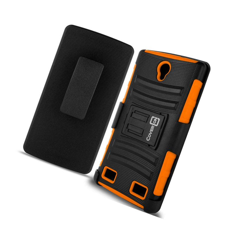 For Zte Zmax 2 Belt Clip Case Neon Orange Black Holster Hybrid Phone Cover