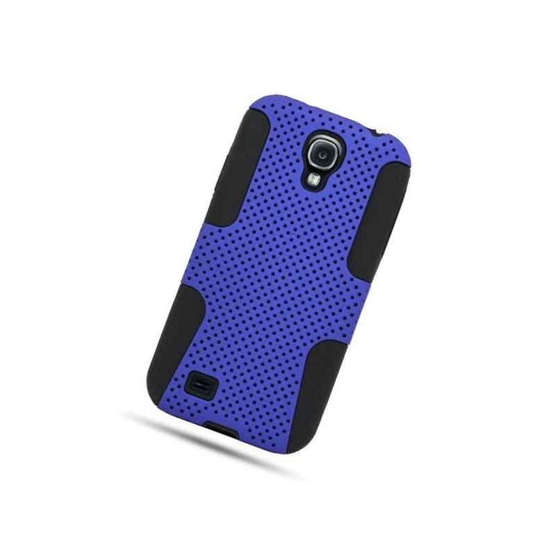 Hybrid Blue Black Mesh Dual Layer Skin Cover Case For Samsung Galaxy S4 I9500