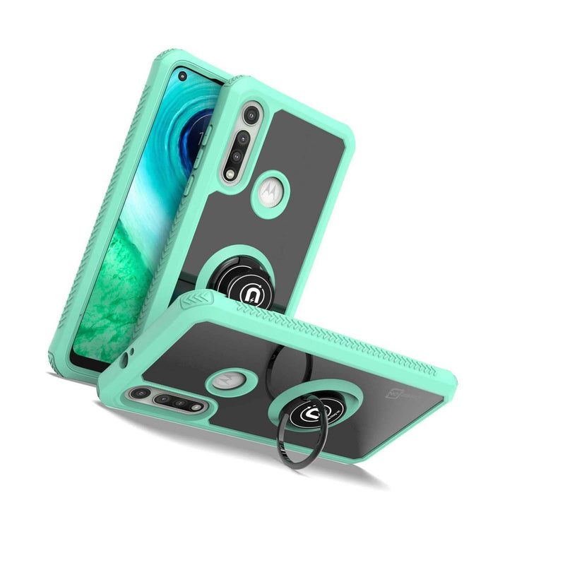 Mint Teal Phone Case For Motorola Moto G Fast Hard Cover W Grip Ring Kickstand
