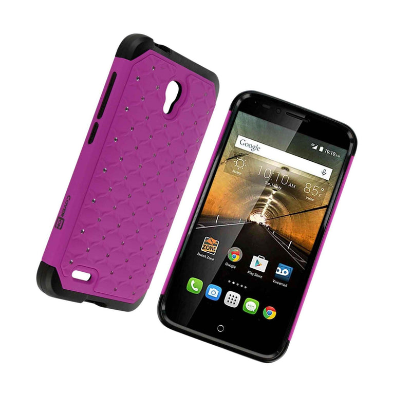 For Alcatel One Touch Conquest Case Purple Black Hybrid Diamond Bling Cover
