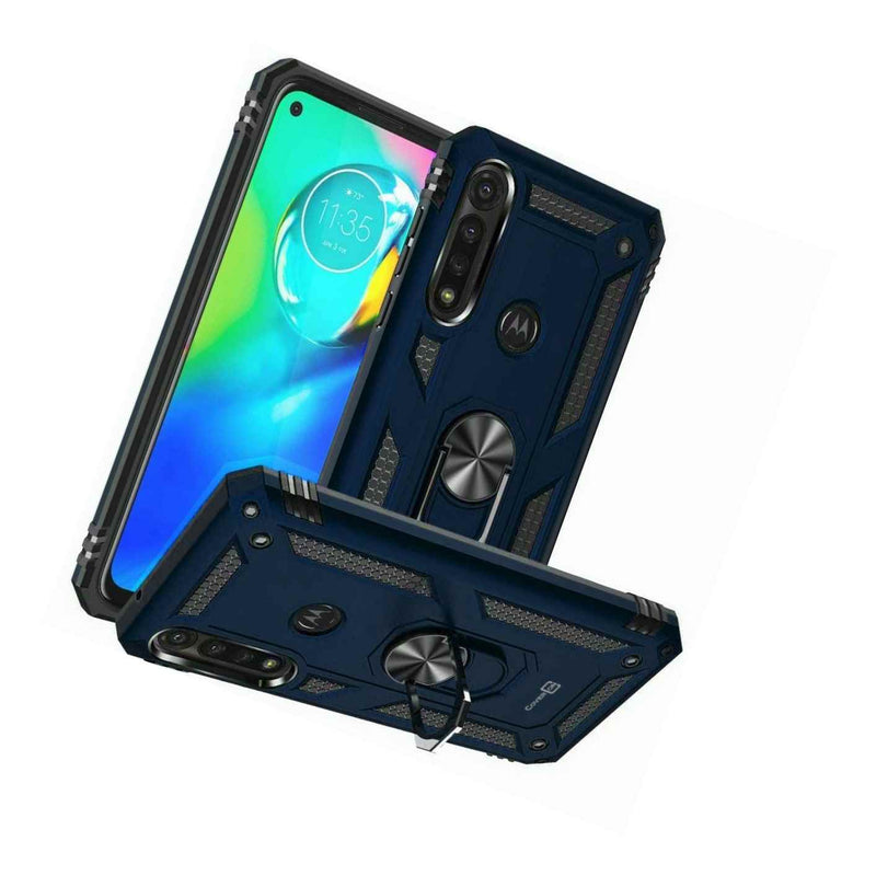 For Motorola Moto G Power 2020 Case Ring Metal Kickstand Navy Blue Phone Cover