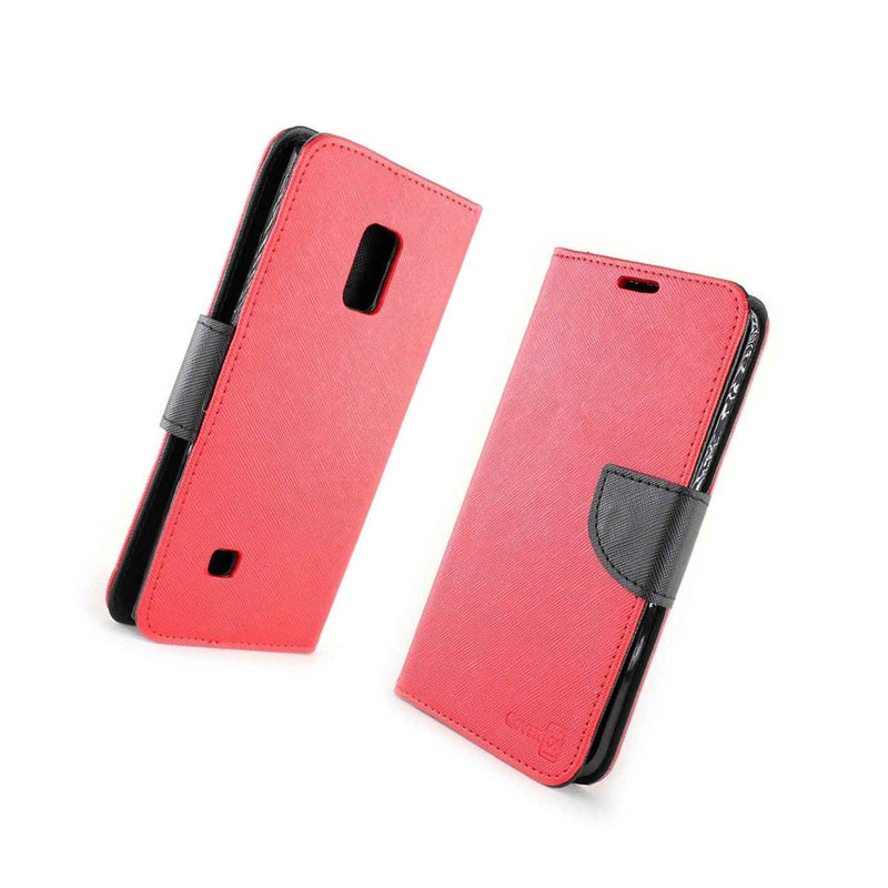 Coveron For Samsung Galaxy Note Edge Wallet Case Red Black Credit Card Cover