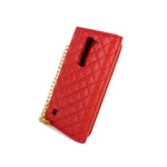 For Lg Volt 2 Wallet Case Red Purse Quilted Bag Mirror Pouch