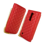 For Lg Volt 2 Wallet Case Red Purse Quilted Bag Mirror Pouch