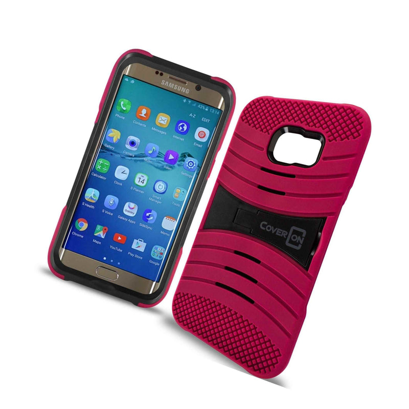 For Samsung Galaxy S6 Edge Plus Case Hot Pink Black Hybrid Tough Skin Cover