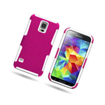 Hot Pink White Hybrid Case For Samsung Galaxy S5 Hard Mesh Soft Silicone Cover