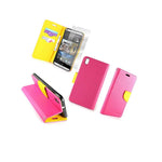 Coveron For Htc Desire 816 Wallet Case Pink Yellow Credit Card Folio Cover