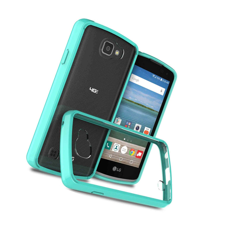 Hybrid Slim Fit Hard Back Cover Phone Case For Lg K4 Spree Teal Clear