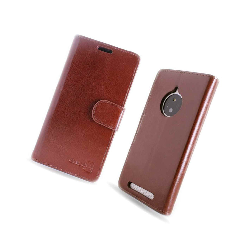 Coveron For Nokia Lumia 830 Wallet Case Screen Protector Brown