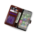 Coveron For Nokia Lumia 830 Wallet Case Screen Protector Brown