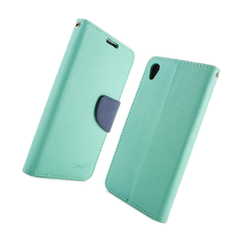 Teal Navy Phone Cover For Sony Xperia Z5 Card Case Holder Folio Pouch