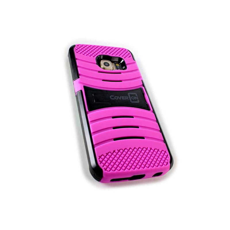 Coveron For Samsung Galaxy S6 Edge Case Hybrid Kickstand Hard Cover Hot Pink