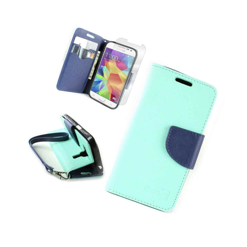 Teal Navy For Samsung Galaxy Prevail Lte Core Prime Card Case Holder Folio