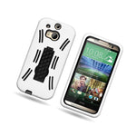 For Htc One M8 Case Hard Soft Dual Layer White Black Hybrid Stand Cover