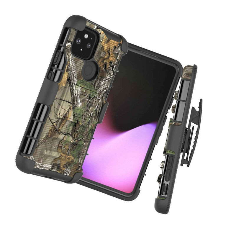 For Google Pixel 5 Phone Case Camo Holster Heavy Duty Shockproof Belt Clip Cover