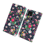 Navy Floral Rfid Blocking Pu Leather Wallet Cover Phone Case For Google Pixel 5