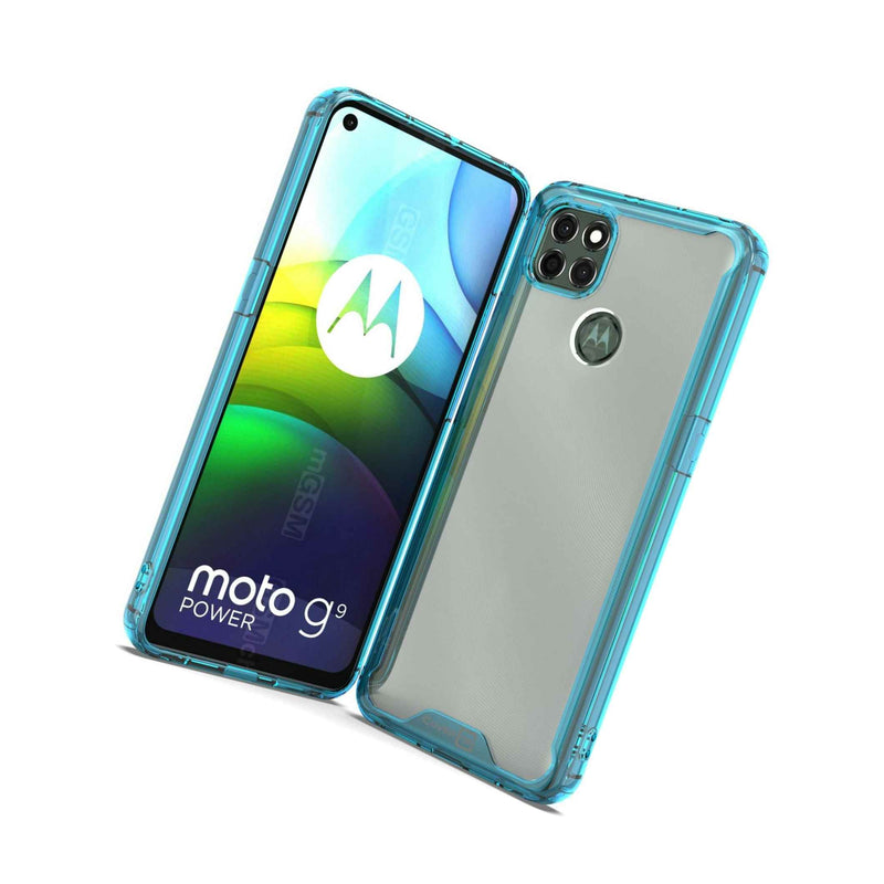 Clear Blue Trim Hybrid Slim Cover Phone Case For Motorola Moto G9 Power