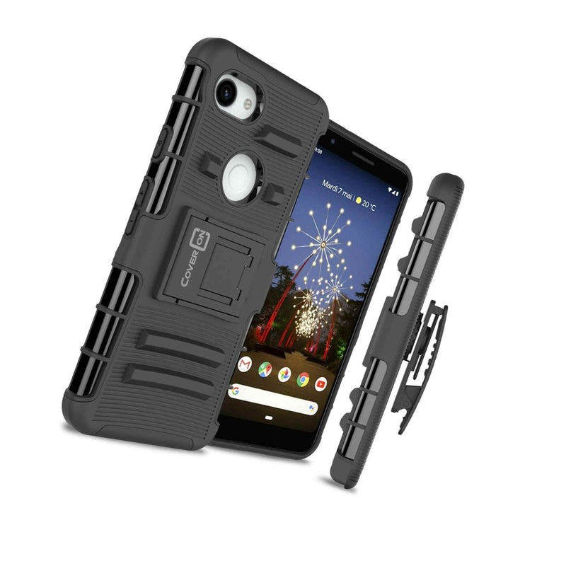 For Google Pixel 3A Case Black Holster Kickstand Belt Clip Hard Phone Cover