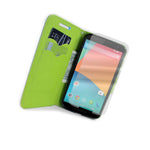 Coveron For Motorola Google Nexus 6 Wallet Light Blue Neon Green Card Folio
