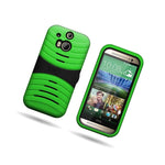 Kickstand Armor Hybrid Layer Neon Green Black Cover Case For Htc One M8