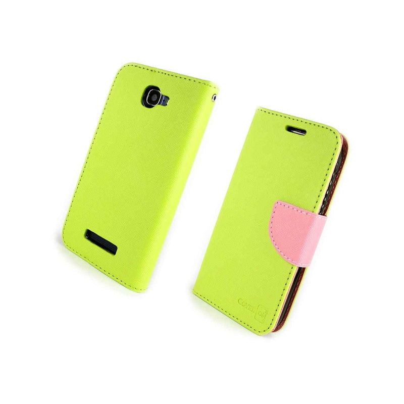 Coveron For Alcatel One Touch Fierce 2 Pop Icon Wallet Neon Green Pink Case