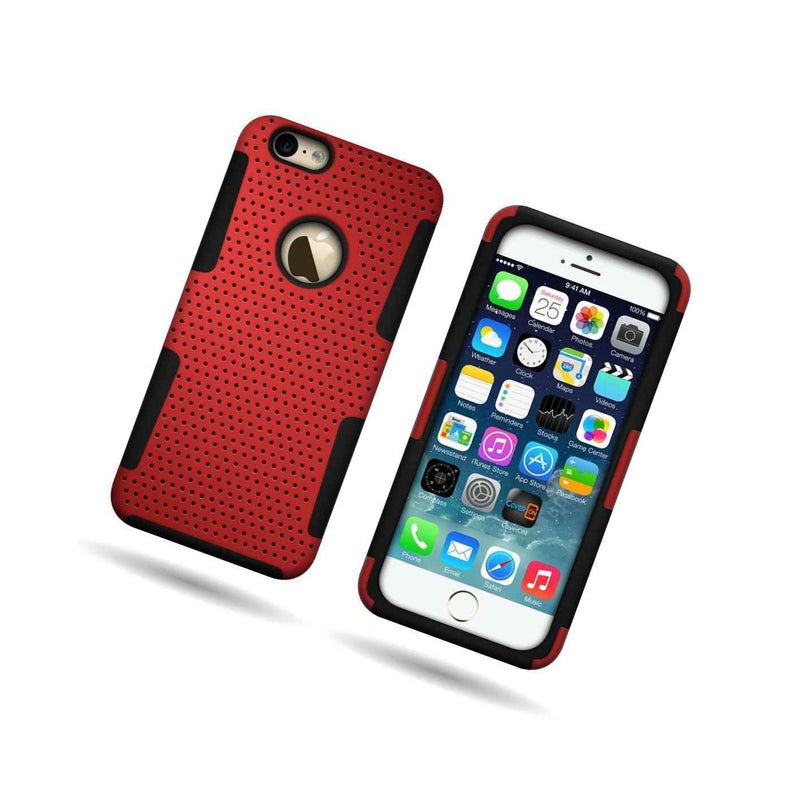 For Apple Iphone 6 Red Black Hybrid Case Heavy Duty Protective Mesh Cover