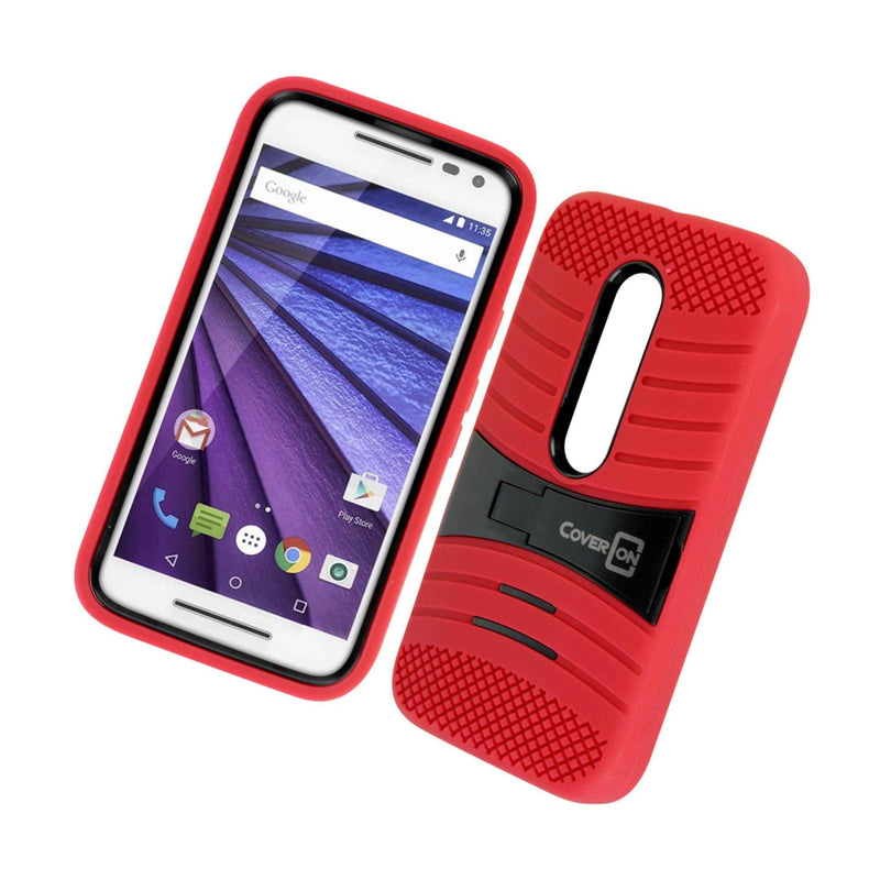 For Motorola Moto G 3Rd Gen 2015 Case Red Black Hybrid Tough Skin Cover