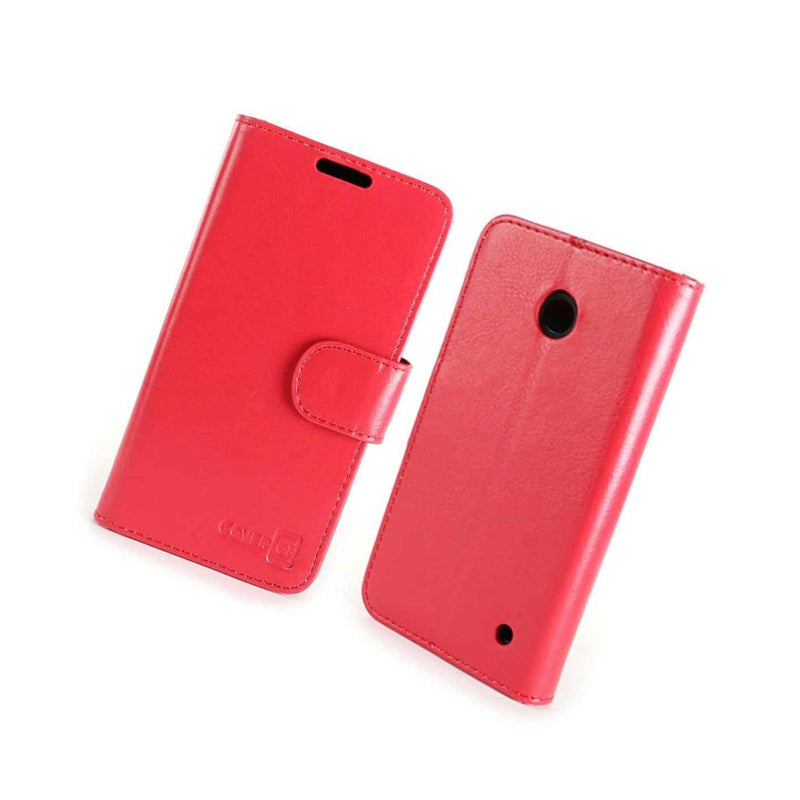 For Nokia Lumia 630 635 Leather Case Red Flip Folio Wallet Pouch