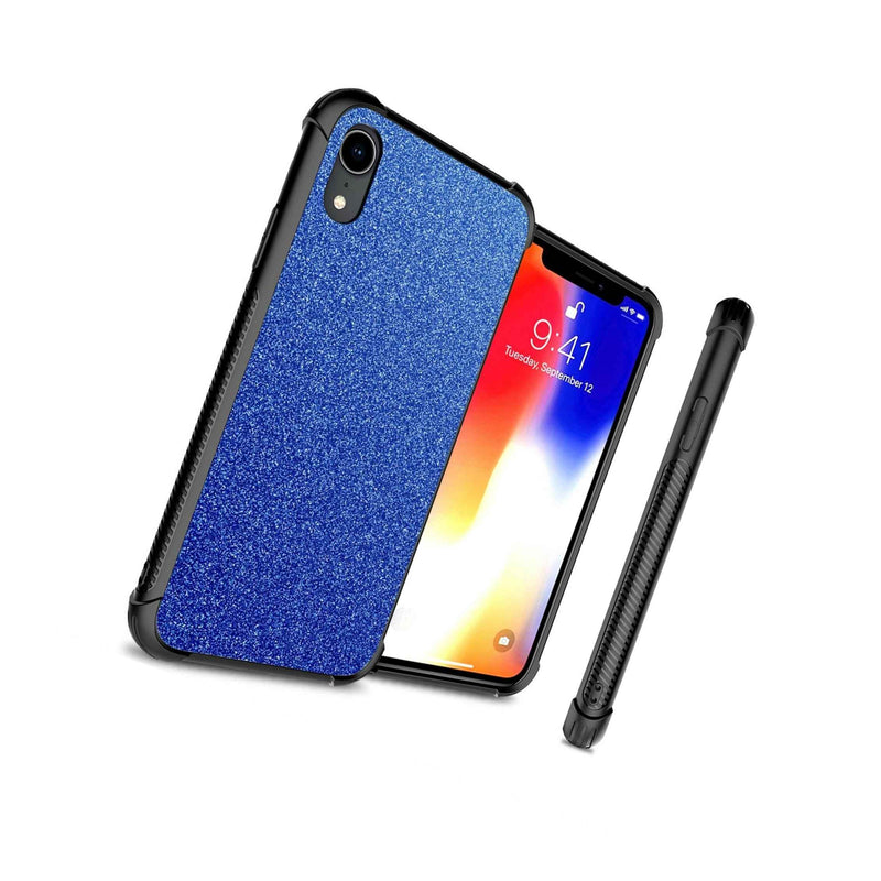 Blue Glitter Design Slim Fit Hard Phone Cover Case For Apple Iphone Xr