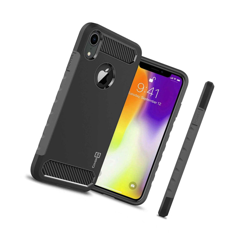 Black Hard Shockproof Phone Case W Carbon Fiber Look For Apple Iphone Xr