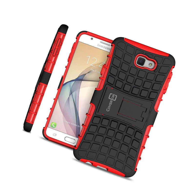 For Samsung Galaxy On7 2016 Case Red Dual Layer Kickstand Phone Armor