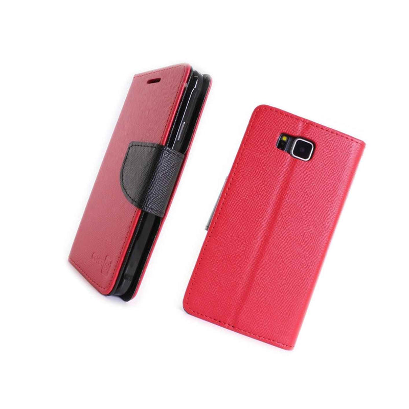 Coveron For Samsung Galaxy Alpha Wallet Case Red Black Folio Phone Cover