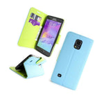 For Samsung Galaxy Note 4 Wallet Case Light Blue Neon Green Credit Card Folio