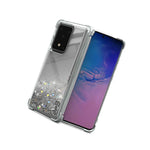 For Samsung Galaxy S20 Ultra Case Liquid Glitter Silver Frame Bling Phone Cover
