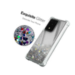 For Samsung Galaxy S20 Ultra Case Liquid Glitter Silver Frame Bling Phone Cover