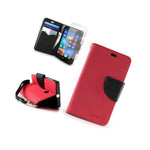 Coveron For Microsoft Lumia 435 Wallet Case Red Black Credit Card Folio Cover