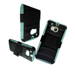 For Htc One M8 Stand Teal Black Hard Soft Case Belt Clip Holster Cover