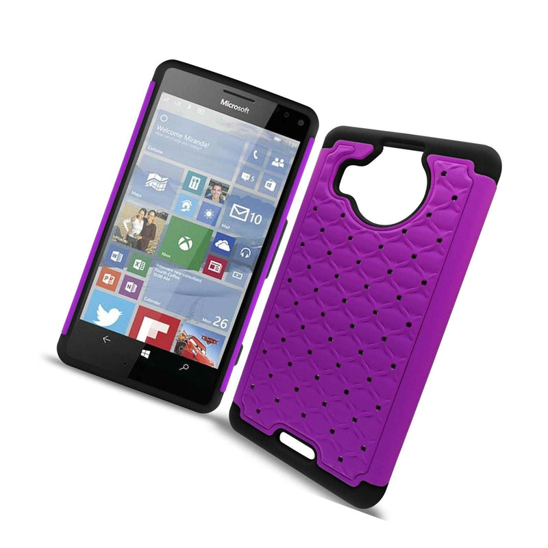 For Microsoft Lumia 950 Xl Case Purple Black Hybrid Diamond Bling Skin Cover