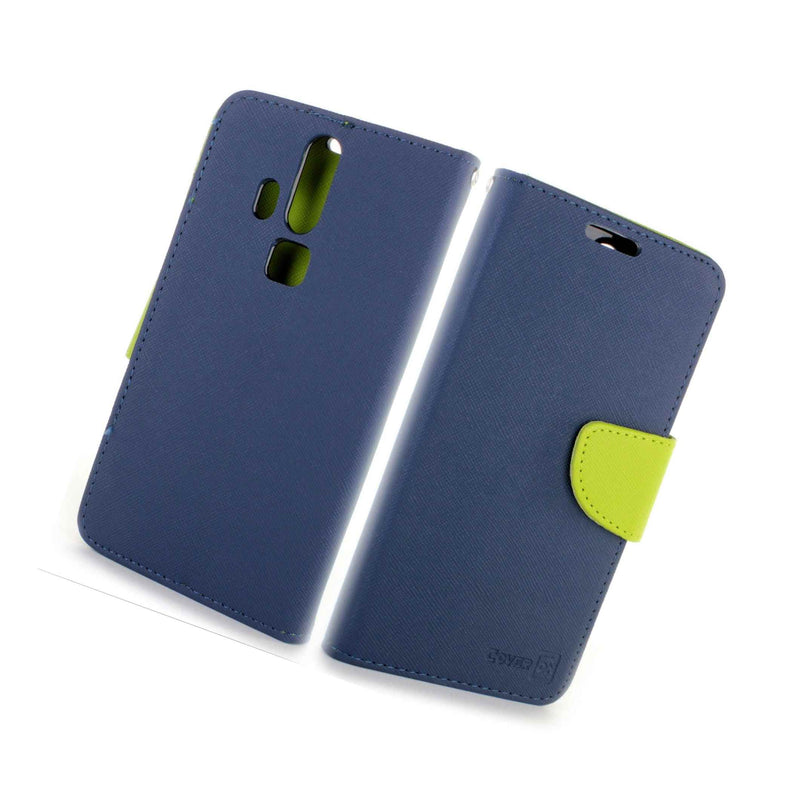 Navy Neon Green Phone Cover For Zte Axon Pro Card Case Holder Folio Pouch