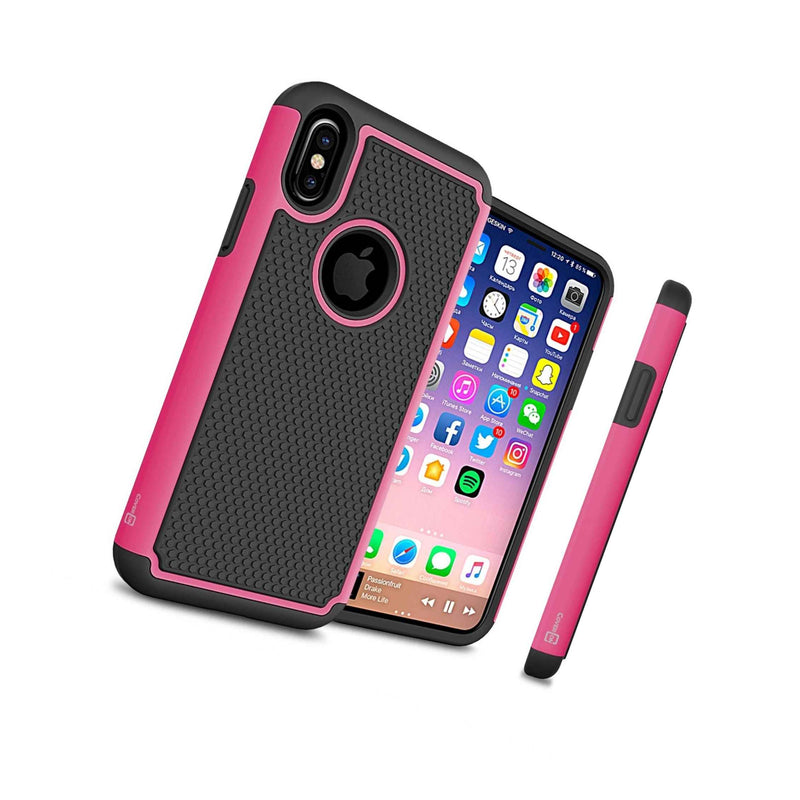 Hot Pink Black Case For Apple Iphone Xs Iphone X Hybrid Hard Phone Cover