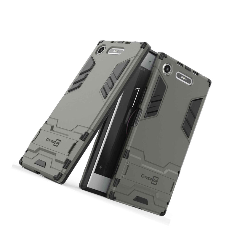 For Sony Xperia Xz1 Phone Case Armor Kickstand Slim Hard Cover Gray Black