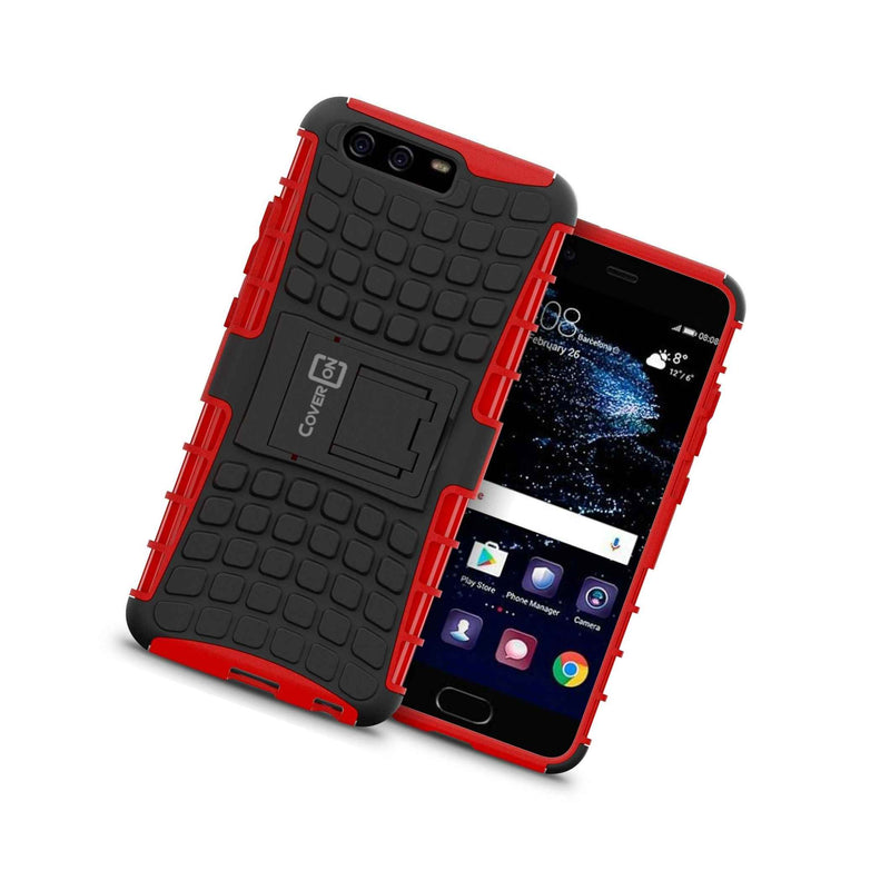 For Huawei P10 Plus Case Red Dual Layer Kickstand Phone Armor