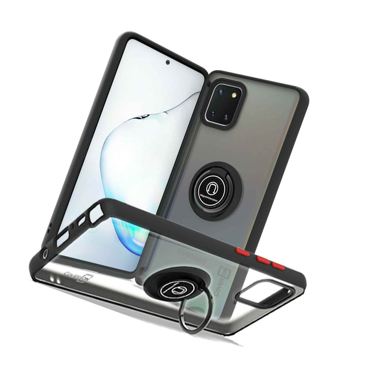 Black Phone Case For Samsung Galaxy Note 10 Lite A81 Hard Cover W Grip Ring
