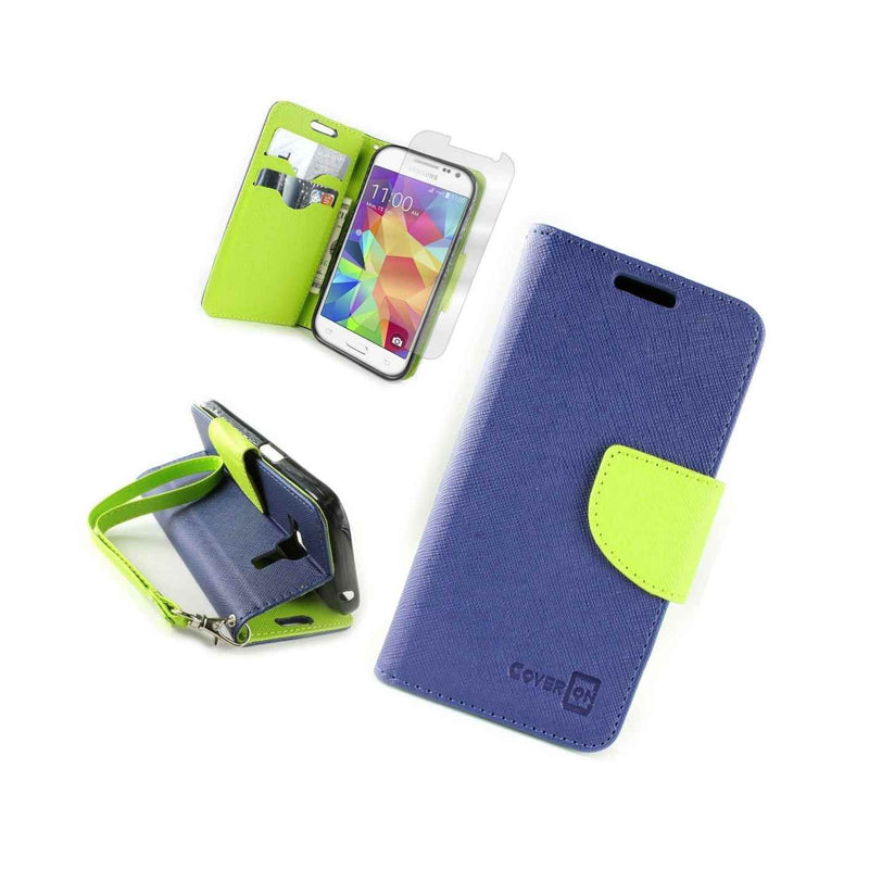 Navy Neon Green For Samsung Galaxy Prevail Lte Core Prime Card Holder Folio