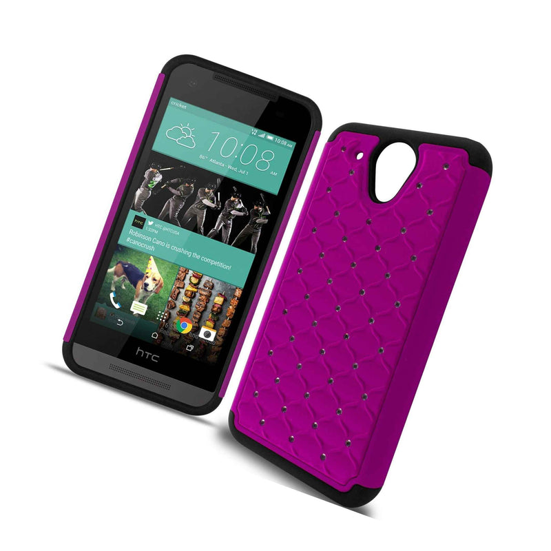 For Htc Desire 520 Case Purple Black Hybrid Diamond Bling Skin Phone Cover