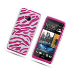 White Pink Zebra Hard Soft Hybrid Cover Case For Htc One M7