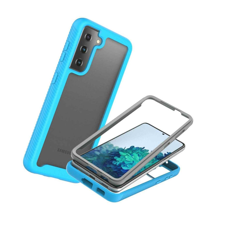 Light Blue Trim Cover Heavy Duty Hard Phone Case For Samsung Galaxy S21 Plus 5G